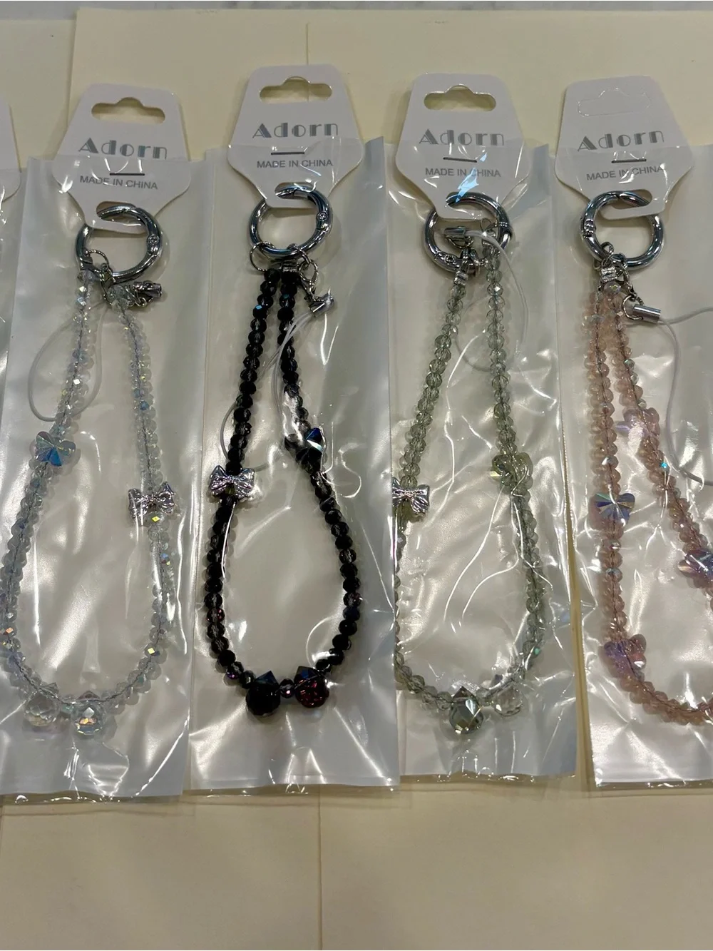 Lot of 6 Crystal Phone Wristlets Purse Charms Butterflies & Bows NWT